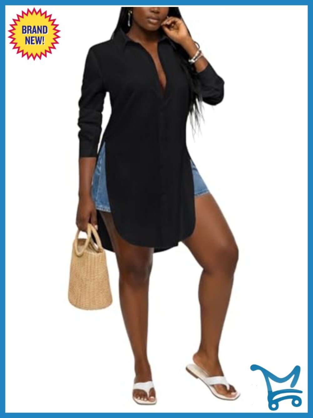 LYANER Women's Long Sleeve V-Neck Button Down Tunic Blouse with Side Slits
